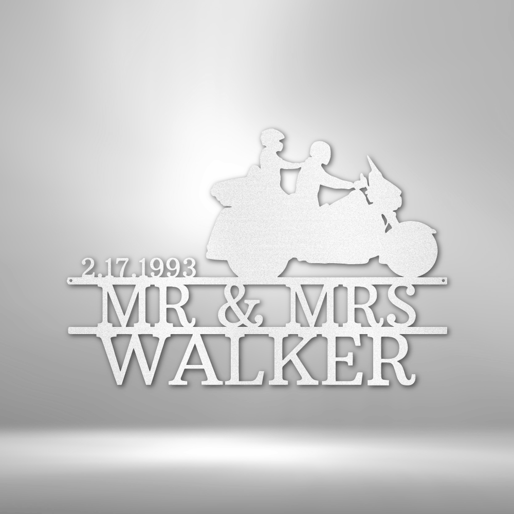 Trike Motorcycle Couple Date Name Personalized Steel Sign - Throttle Society